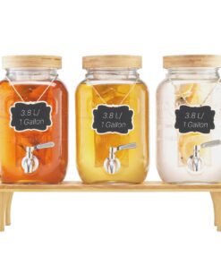 VEVOR 11.4L Glass Beverage Dispenser Set with Stand & Chalkboards – 3x3.8L Jars with No-Drip Spigots for Parties & Events