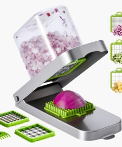 VEVOR Vegetable Chopper with 3 Stainless Steel Blades and 1200ml Container – Manual Food Dicer & Onion Slicer