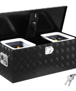 VEVOR Heavy Duty Aluminum Truck Bed Tool Box 899x370x370 mm with Sliding Shelves & Lock – Black Pickup Storage Chest