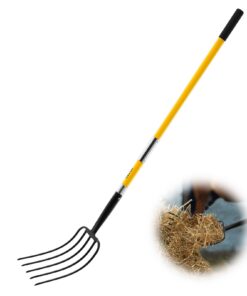 VEVOR 5-Tine Garden Pitchfork with 145 cm Fiberglass Handle – Heavy Duty Spading Fork for Mulch