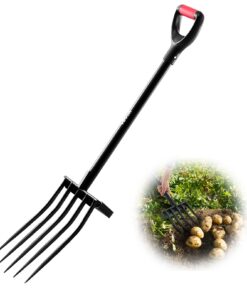 VEVOR 5-Tine Heavy Duty Garden Spading Fork with 104 cm Metal Handle & Y-Grip – Durable & Versatile Digging Tool