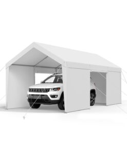 VEVOR 3.66x6.10m Heavy-Duty Carport with Sidewalls – Waterproof UV-Resistant Steel Frame Car Shelter Canopy