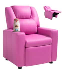 VEVOR Pink PU Leather Kids Recliner Chair with Adjustable Backrest