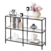 VEVOR 3 Tier Tempered Glass Console Table with Black Iron Frame  Anti Tip Design