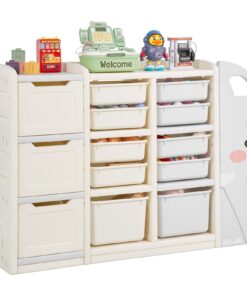VEVOR 4-Tier Kids Toy Organizer with 10 Movable Plastic Bins & Bookshelf