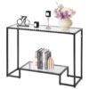 VEVOR 2 Tier Glass Console Table with Black Iron Frame
