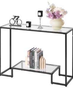 VEVOR 2-Tier Glass Console Table with Black Iron Frame