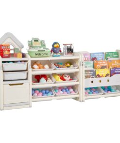 VEVOR 4-Tier Kids Toy Organizer with Bookshelf and 10 Removable Plastic Bins – Multi-Functional Storage for Toys and Books
