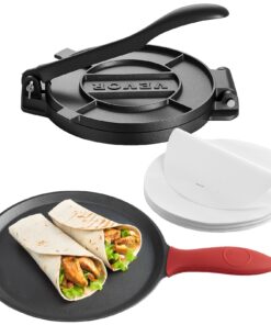 VEVOR 25 cm Cast Iron Tortilla Press with 26.5 cm Frying Pan – Heavy-Duty Roti & Chapati Dough Maker with Reinforced Handle