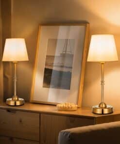 VEVOR 2PCS Rechargeable Cordless Table Lamps with Fabric Shade