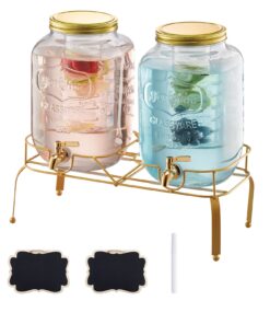 VEVOR 16L Glass Drink Dispenser Set with Stand & No-Drip Spigots – 2 x 8L Containers for Parties
