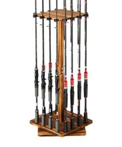 VEVOR 360° Rotating Wooden Fishing Rod Rack for Garage – Holds 16 Rods
