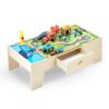 VEVOR Wooden Kids Train  Activity Table with 62 Piece Play Set and Large Storage Drawer  Multifunctional  Durable