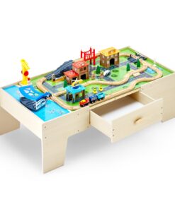 VEVOR Wooden Kids Train & Activity Table with 62-Piece Play Set and Large Storage Drawer – Multifunctional & Durable