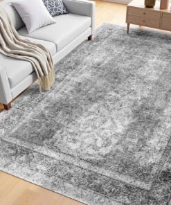 VEVOR 180x270 cm Washable Anti-Skid Rug – Tear-Resistant Bohemian Gray Floor Mat with Soft Velvet Pile