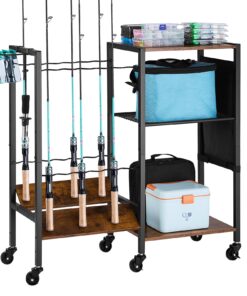 VEVOR Fishing Rod Rack Cart for 12 Rods with Wheels – Mobile Garage Organizer with Storage for Tackle & Accessories