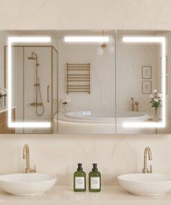 VEVOR 100x60 cm LED Lighted Wall-Mounted Medicine Cabinet with Tempered Glass Mirror