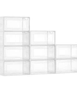 VEVOR 9PCS Stackable Transparent Shoe Storage Boxes for Up to EU Size 47 – Durable Plastic Organizer with Magnetic Door
