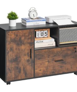 VEVOR Lockable Mobile Wood Filing Cabinet with Open Shelves