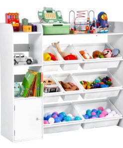 VEVOR 4-Tier Kids Toy Organizer & Bookshelf with 8 Plastic Bins and Cabinet