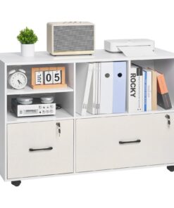 VEVOR Mobile Wooden Filing Cabinet with 2 Lockable Drawers