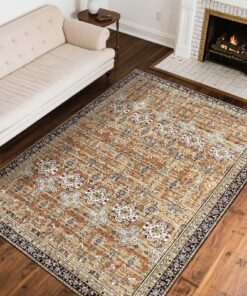 VEVOR 244x305 cm Anti-Skid Washable Indoor Rug – Vintage Brown Green Soft Velvet Floor Mat for Living Room or Bedroom