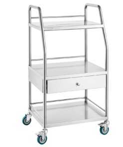 VEVOR Stainless Steel Lab Trolley with 3 Tiers & 1 Drawer