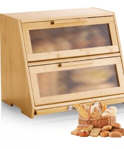 VEVOR Bamboo Double-Layer Bread Box with Cutting Board & Knife