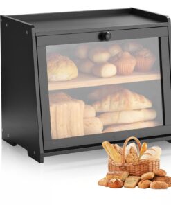 VEVOR Bamboo Double-Layer Bread Box with Adjustable Shelves