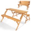 VEVOR 2 in 1 Wooden Picnic Table and Bench Set with Umbrella Hole