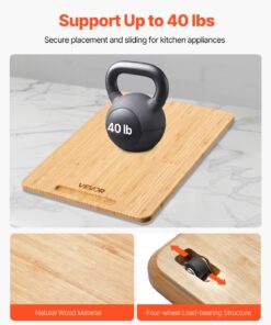 40.6 x 30.5 cm Natural Wood Roll-Out Tray with Rubber Wheels for Kitchen Countertops