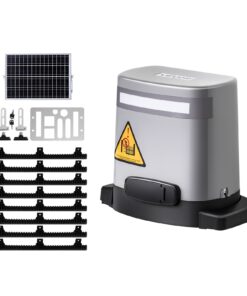 VEVOR 280W Solar Sliding Gate Opener for Gates up to 20m & 816kg with Gear Track and 2 Remotes – Outdoor Electric Motor Kit