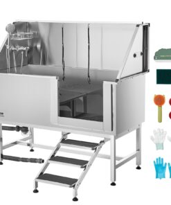 VEVOR 157.5 cm Stainless Steel Dog Grooming Bath Tub with Stairs