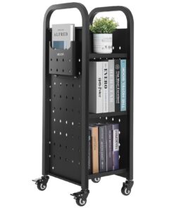 VEVOR 3-Tier Rolling Book Cart with L-Shaped Shelves