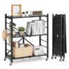VEVOR 3 Tier Foldable Metal Storage Shelf with Wheels