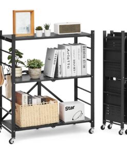 VEVOR 3-Tier Foldable Metal Storage Shelf with Wheels