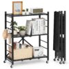 VEVOR 3 Tier Foldable Metal Storage Shelf with Wheels