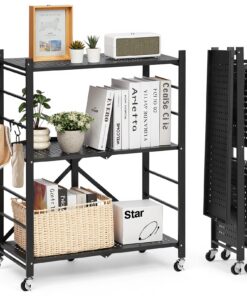 VEVOR 3-Tier Foldable Metal Storage Shelf with Wheels