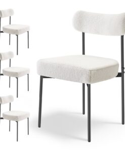 VEVOR Set of 4 Boucle Dining Chairs – Nordic Modern Side Chairs with Curved Backrest