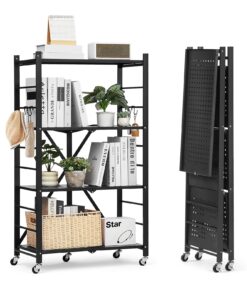 VEVOR 4-Tier Foldable Metal Storage Shelf with Wheels