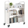VEVOR 3 Tier Double Sided Rolling Book Cart with W Shaped Shelves