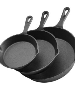 VEVOR 3-Piece Cast Iron Skillet Set – 160/220/265 mm Pre-Seasoned Frying Pans with Ergonomic Handles for All Cooktops