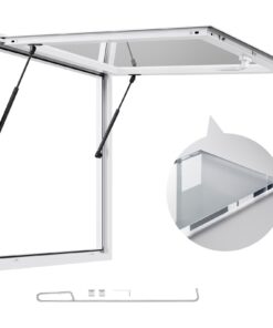 VEVOR 92x92 cm Aluminum Concession Stand Window with Awning & Lock – Food Truck Service Hatch with PMMA Glass