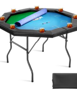 VEVOR 1220 mm Foldable 8-Player Poker Table – Texas Hold'em Casino Table with Cup Holders