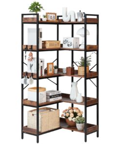 VEVOR 5-Tier L-Shaped Corner Bookshelf with Hooks