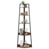 VEVOR 5 Tier Corner Shelf  Tall Metal  MDF Bookshelf Rack for Plants