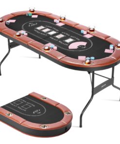 VEVOR 1828.8 mm Foldable Poker Table for 8 Players – Texas Hold'em & Blackjack Table with Cup Holders and Padded Armrests