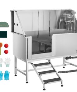 VEVOR 157.5 cm Stainless Steel Dog Grooming Bath Tub with Stairs