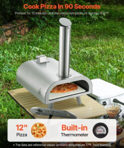 Stainless Steel Wood Pellet BBQ Pizza Maker with Thermometer