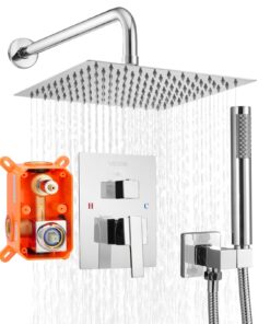 VEVOR 25cm Square Rain Shower Faucet Set with Handheld Head